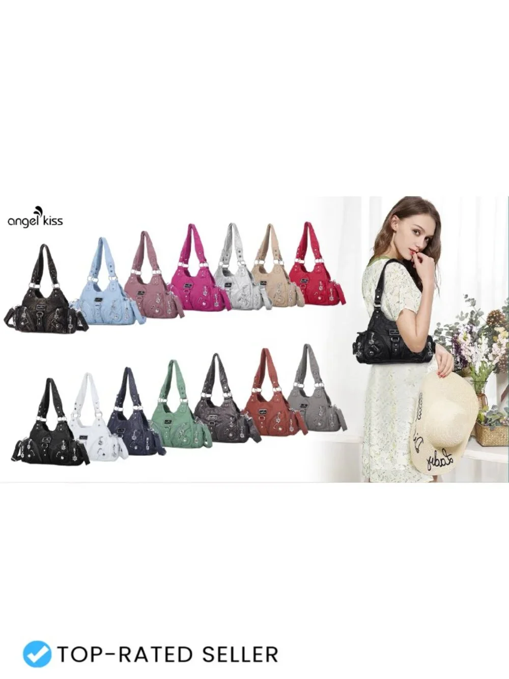 Women's Hobo Shoulder Bag Faux Leather Multi-Pocket Tote Handbag